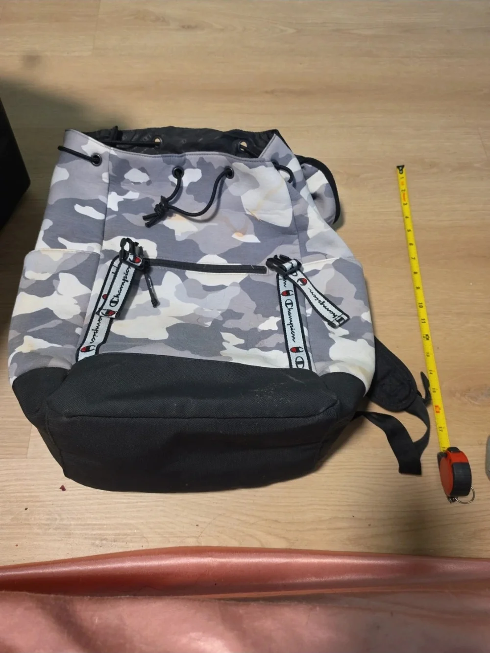 Champion Gray Camo Backpack with Red Logo
